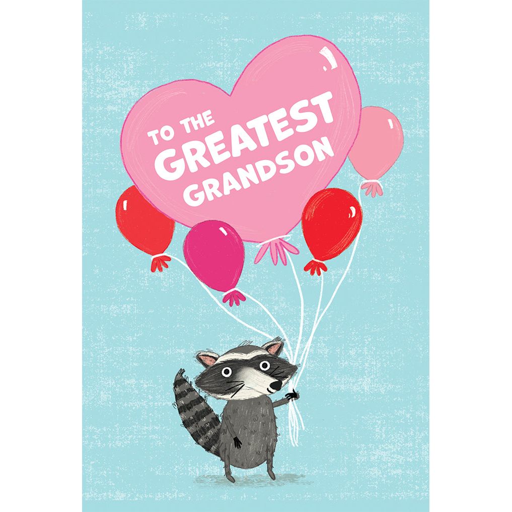 Raccoon Balloons Valentine's Day Card Grandson